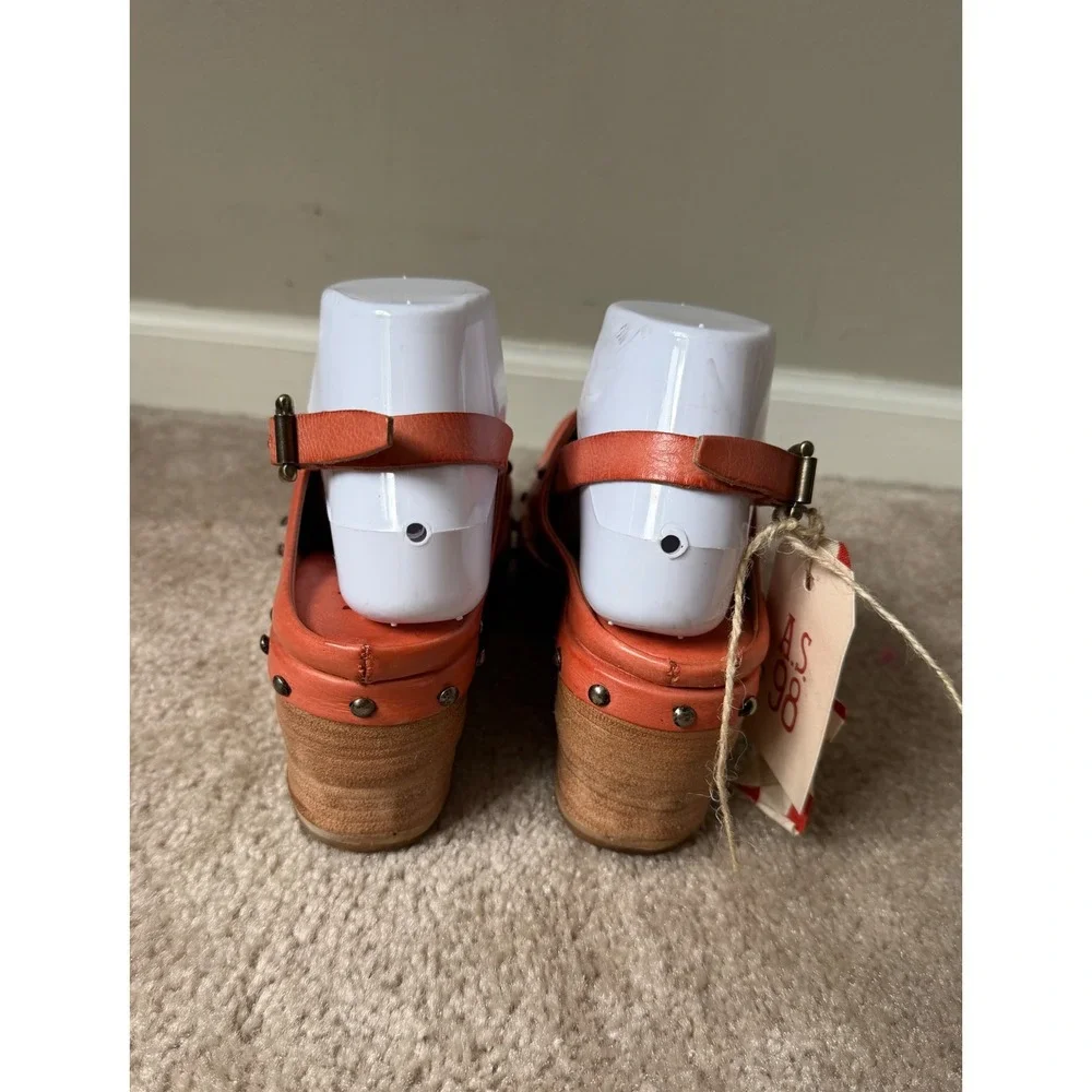 A.S.98 Sandals Wedge Puck Leather Slingback Orange 39 US 9